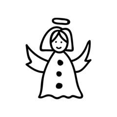 Single hand drawn angel. Vector illustration in doodles style. Isolated on white background.