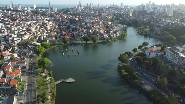 salvador, bahia, brazil - october 2, 2021: aerial view of the Dique de Itororo lake in the city of Salvador.