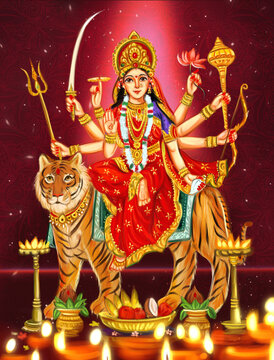 Indian Goddess Sherawali Maa on Tiger illustration
