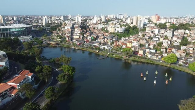 salvador, bahia, brazil - october 2, 2021: aerial view of the Dique de Itororo lake in the city of Salvador.