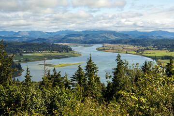 Fototapeta na wymiar Beautiful view at the Lewis and Clarke river from above. Astoria, Oregon, USA