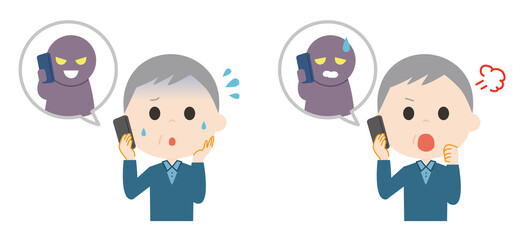 An old man talking on the phone.