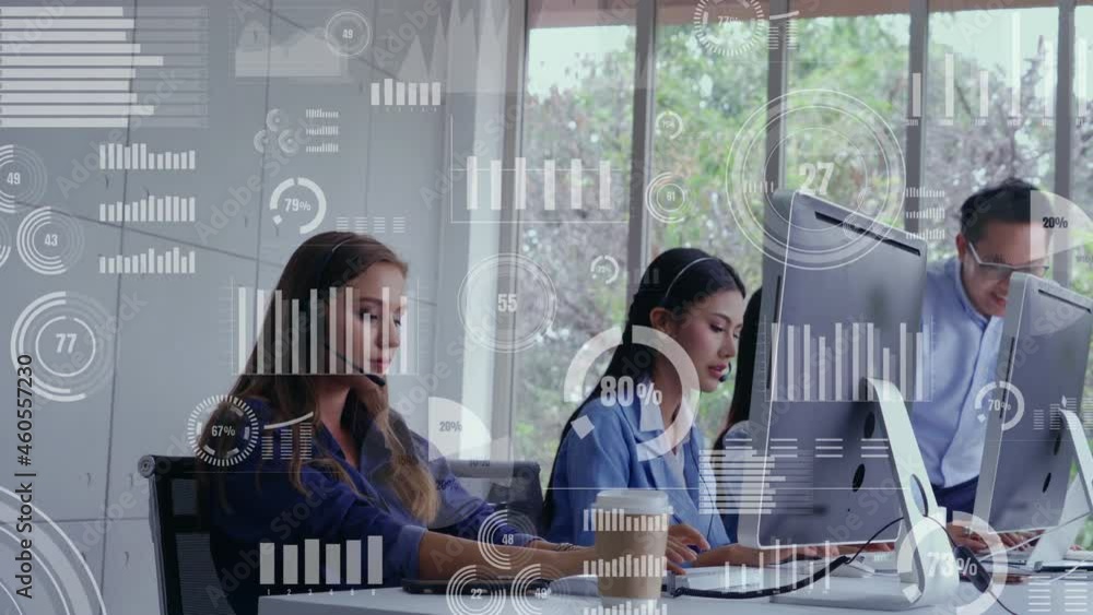 Poster customer support call center provide data in conceptual vision . business and communication technolo