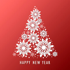 Happy New Year greeting card on a red background.