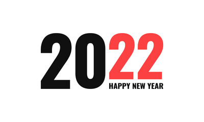 2022 happy new year, horizontal vector banner or poster on white background