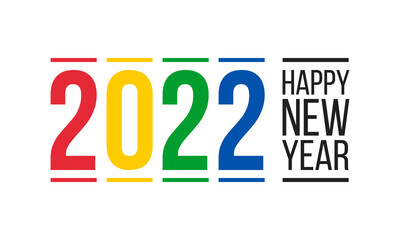 2022 happy new year, horizontal vector banner or poster on white background