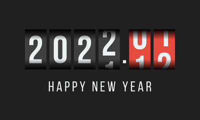 2022 happy new year, odometer styled greetings card - obrazy, fototapety, plakaty