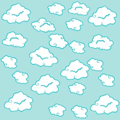 Illustration cute clouds pattern and blue sky background fashion design