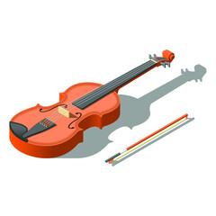 Fototapeta premium Isometric 3D Music Instrument Violin Bow Play Element Vector Design Style For Concert, Performance, Relax