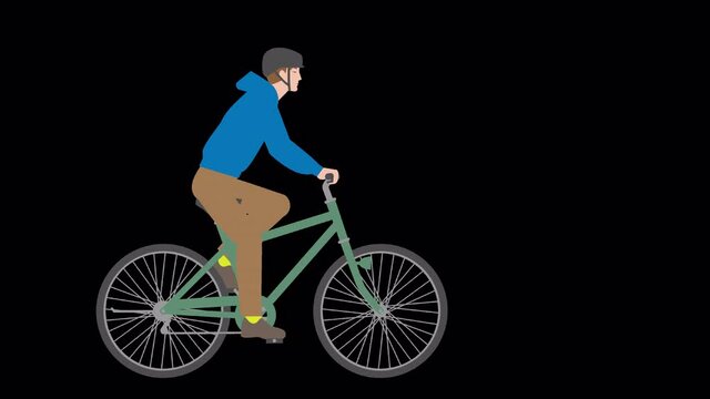 自転車に乗った横向きの男性が移動するイラスト動画