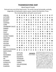 Thanksgiving Day holiday word search puzzle (US version). Suitable both for kids and adults. Answer included.
