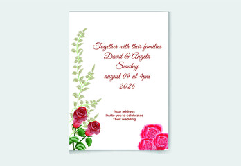 Wedding invitation card set template with flowers and leaves watercolor Premium Vector