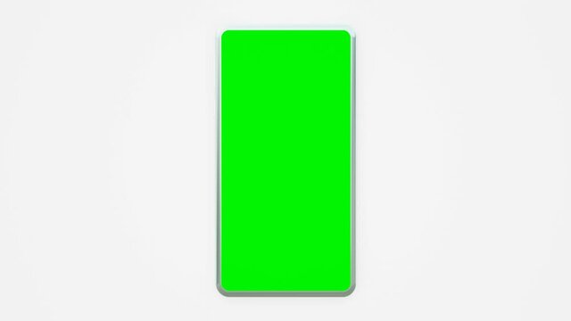 modern smartphone with green screen on white isolated background . 3d illustration rendering . 4k resolution video . for business, market , advertising and etc. Easy customizable
