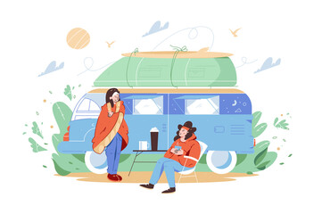 Friends travel on house on wheels