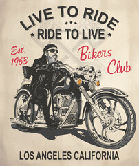Vintage motorcycle poster with biker.