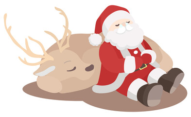 休憩するサンタクロースとトナカイ
