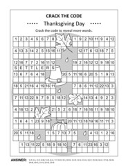 Thanksgiving Day crack the code word game, or codebreaker word puzzle (US version). Answer included.
