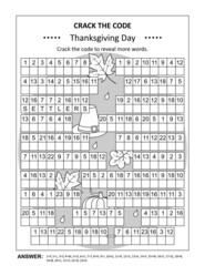 Thanksgiving Day crack the code word game, or codebreaker word puzzle (US version). Answer included.
 - obrazy, fototapety, plakaty