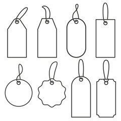 Price tags. Set of icons for sale or luggage. Vector outline labels illustration isolated on white background
