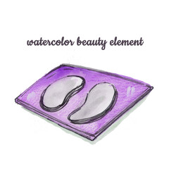 Beautiful abstract Watercolour eyelash extension patch on white background. Isolated Set Watercolor fashion illustration. Violet, purple and gray colors beauty elements for false cilia