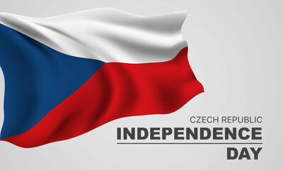Czech Republic independence day vector banner, greeting card. Czechia wavy flag in 28th of October national patriotic holiday horizontal design.