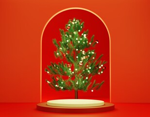 3d rendering christmas cylinder pedestal