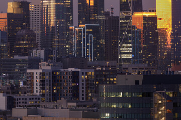 Fototapeta na wymiar Sunset over San Francisco Downtown Close-up via Potrero Hill