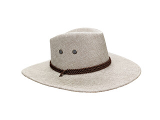 straw hat with brown rope on white background isolated