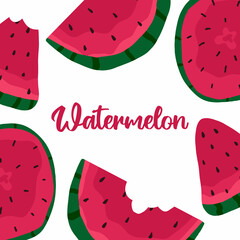  Hand-drawn frame made of watermelon. Pattern from juicy tasty watermelons. The frame is suitable for labels, banners, advertisements.