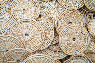 Top view of Rattan handicraft handmade from natural product. Eco friendy and sustainable concept.