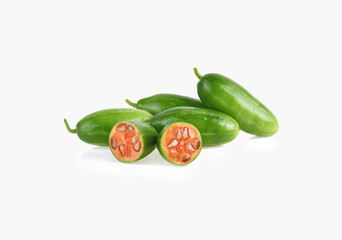 Coccinia grandis raw green on a white background.