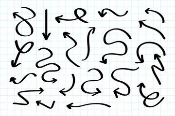 Hand drawn arrows collection with paper background