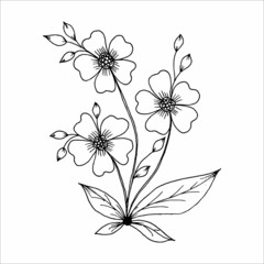 Flowerbed with flowers for coloring, doodle style drawing, black and white vector