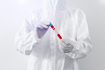 Coronavirus blood test, Doctor holding test glass tube Medical technology