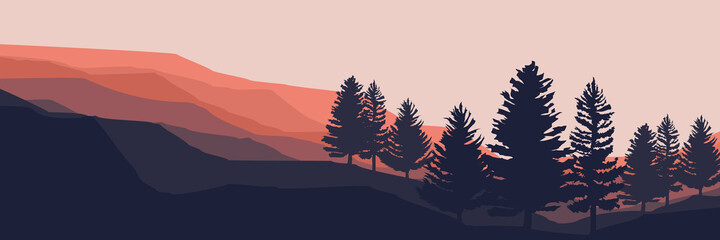 sunset over mountain landscaspe vector illustration good for wallpaper, backdrop, background, banner, tourism, design template, and desktop wallpaper 