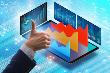 Visualisation concept with charts and businessman