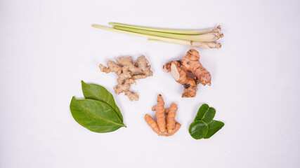 various asian spices isolated on a white background