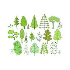 Hand-draw vector illustration with fabulous trees. Doodle style.