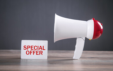Special Offer text on business card with a megaphone.
