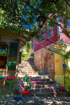 Famous old town of Molyvos, Lesvos island, Greece.