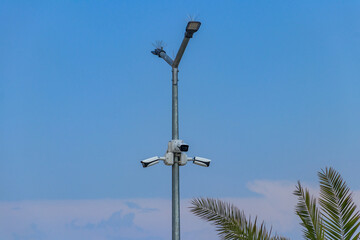 Security surveillance cameras or CCTV system on a metal post