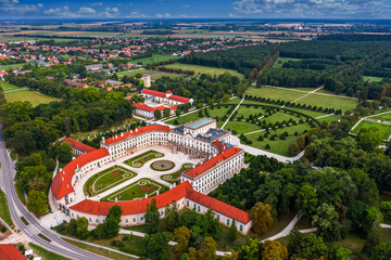 Fertod, Hungary - Aerial panoramic view of the beautiful Esterhazy Castle (Esterhazy-kastely) and...