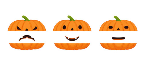 Orange cute evil pumpkin with smile for Halloween holiday. Happy Halloween.