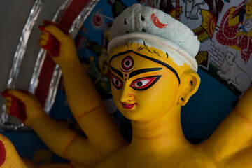Close up of Goddess Durga face with use of selective focus.