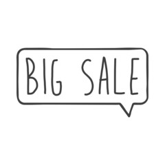 Banner con texto manuscrito Big Sale con silueta de burbuja de habla con lineas en color gris