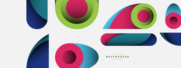 Abstract background. Minimal geometric circles and round style shapes with deep shadow effects. Trendy technology business template for wallpaper banner or background