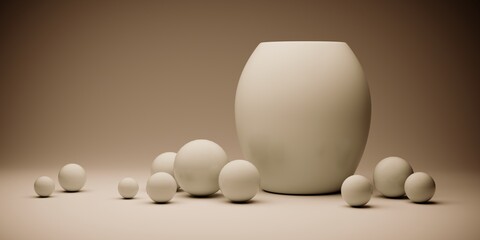 3D rendering, Abstract white many spheres design background.