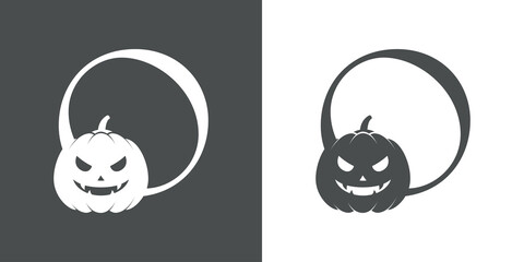Logotipo letra inicial O con calabaza de Halloween en fondo gris y fondo blanco