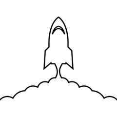 Rocket and cloud line icon isolated on white background