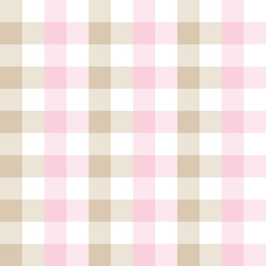 Vichy pattern for spring summer in pink, beige, white. Seamless light pastel check vector for Easter holiday picnic blanket, tablecloth, oilcloth, napkin, handkerchief, other textile or paper.